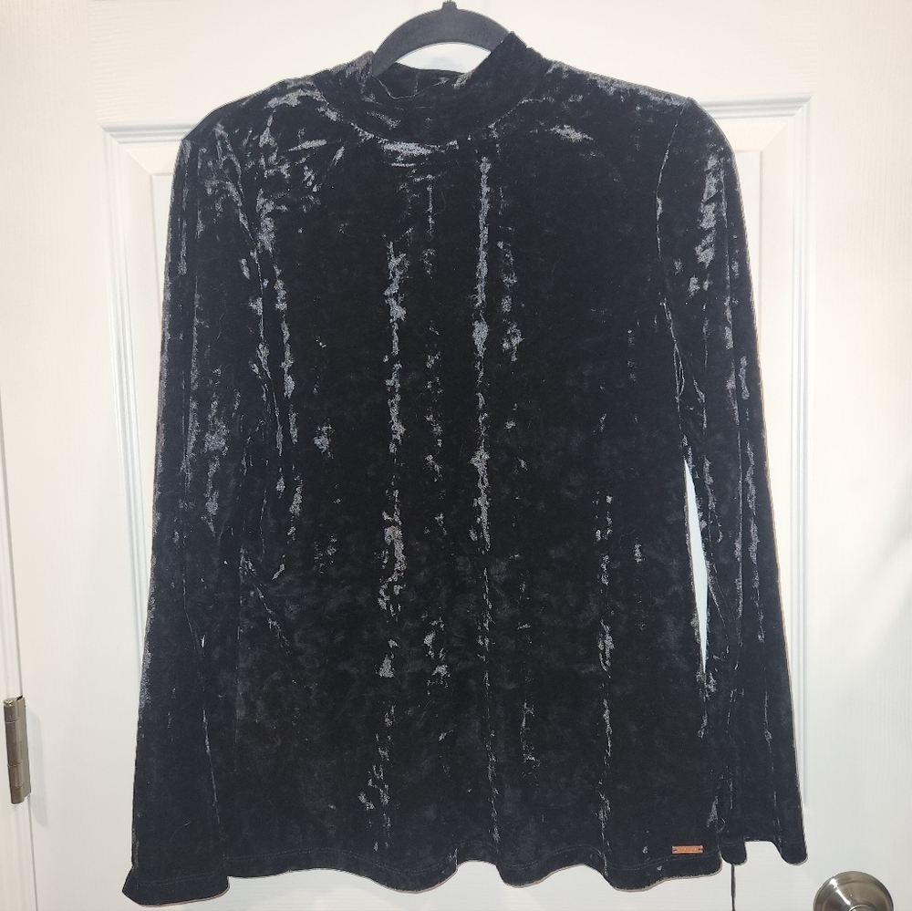 Ivanka Trump Crushed Black Velvet Long Sleeve Top
